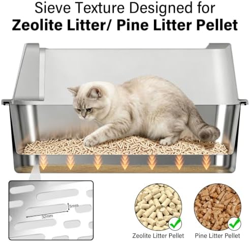 Stainless Steel Litter Box Sifting, XL Metal Litter Boxes