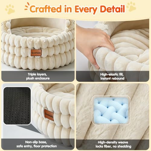 Cat Cave Bed for Indoor Cats Covered 2 in 1 Pet Burrow Beds (Beige)