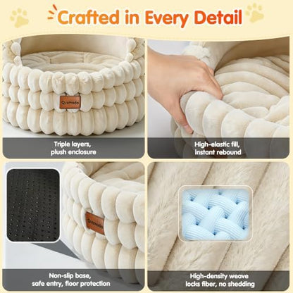 Cat Cave Bed for Indoor Cats Covered 2 in 1 Pet Burrow Beds (Beige)