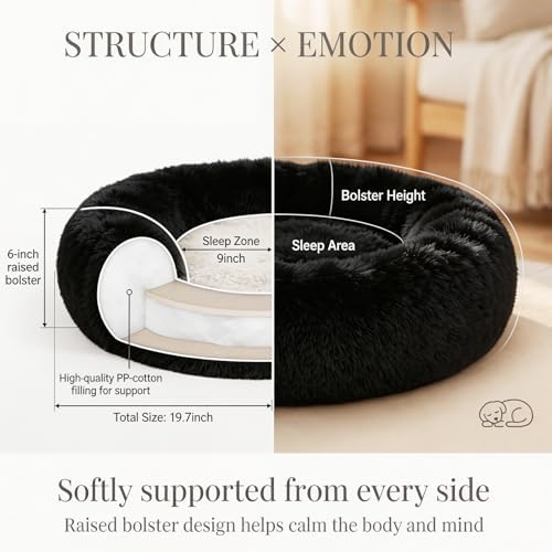 nononfish Puppy Beds for Small Dogs Washable 19" Black Calming and Anxiety Pet Beds Fluffy and Plush Durable Small Dog Bed