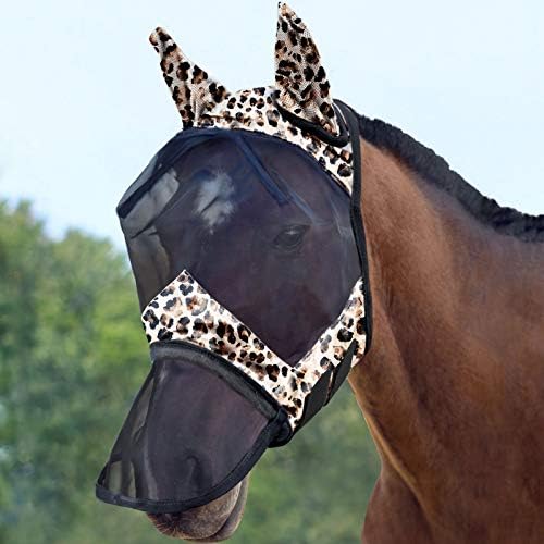 Harrison Howard LumiVista Horse Fly Mask Long Nose with Ears UV Protection for Horse Leopard Print L Full Size