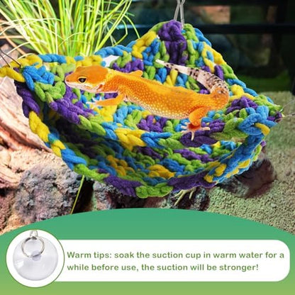 kathson Soft Bearded Dragon Hammock Double-Layered Reptiles Hammock Swing Hanging Bed with 6 Pcs Suction Cups & Hooks Tank Accessories Hammocks for Small Lizard Leopard Gecko Chameleon(Triangular)