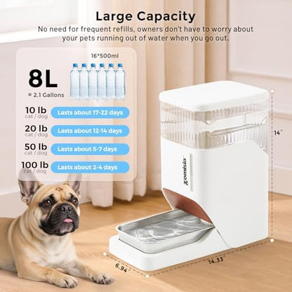 ZOMISIA 2.1 Gallon Gravity Dog Water Dispenser with Stainless Steel Bowl