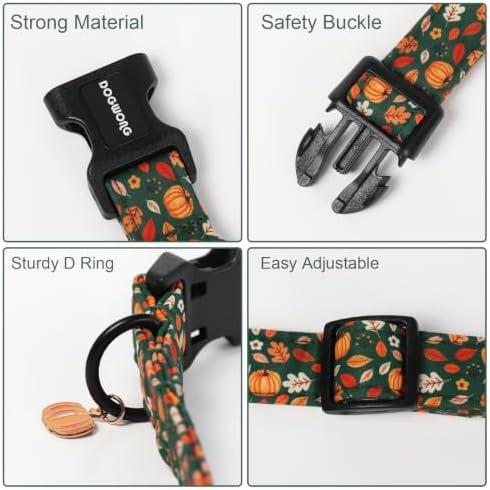 DOGWONG Halloween Pumpkin Dog Collar, Autumn Pumpkin Maple Cute Girl Dog Collar,Girl Boy Dogs Collars for Small Medium Dogs, Neck 11-16 inches