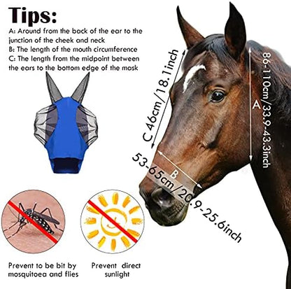 Weewooday 2 Pcs Horse Fly Mask with Ears, Soft Stretchy Horses Face Masks for Flies, Breathable Mesh Eye Cover, UV Protection Horse Masks for Pasture, Barn, Turnout(L,Royal Blue, Pink)