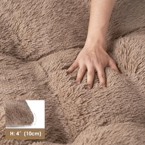 EHEYCIGA Fluffy Dog Crate Bed, Plush XX Large Dog Pillow, Camel