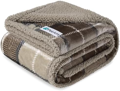 PetAmi Waterproof Dog Blanket for Medium Large Dog Pet, 60x40, Plaid Taupe