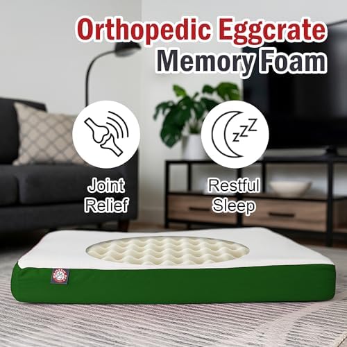 Majestic Pet 48x34x3 Inch Green Orthopedic Memory Foam Rectangle Dog Bed – Large Size Crate Dog Bed for Dogs with Joint Pain, Arthritis – Durable Pet Mattress with Egg Crate Foam, Washable Cover