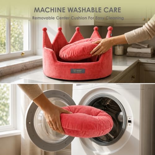 NANDOG Crown Dog Bed for Medium Dogs & Cats, Round Cloud Ultra Plush Fabric
