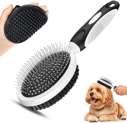 2PCS Pet Grooming Tools - Double-Sided Brush for Shedding and Bathing, Suitable for Short/Long Haired Dogs Cats and Horses, Deshedding Dog Brush, Mane & Tail Combs for Horses - Pet Supplies (White)