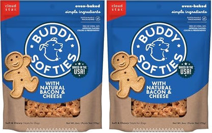 Cloud Star Buddy Biscuit Softies Pouch, Soft & Chewy, Natural Bacon and Cheese Flavor Dog Treats, Oven Baked in the USA, 6 oz (Pack of 2)