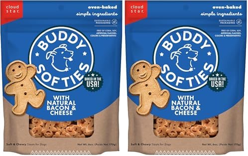 Cloud Star Buddy Biscuit Softies Pouch, Soft & Chewy, Natural Bacon and Cheese Flavor Dog Treats, Oven Baked in the USA, 6 oz (Pack of 2)