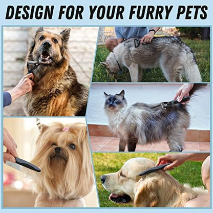 Docrok Pet Grooming Brush and Metal Comb Combo for Dogs & Cats, Gray