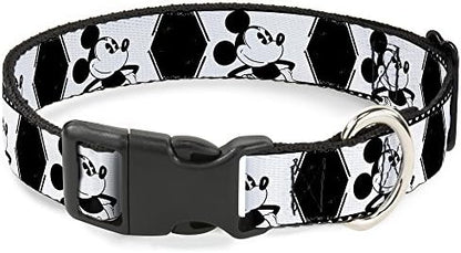 Buckle-Down Mickey Standing Pose Film Strip White/Black Plastic Clip Collar, Narrow Medium/7-13"