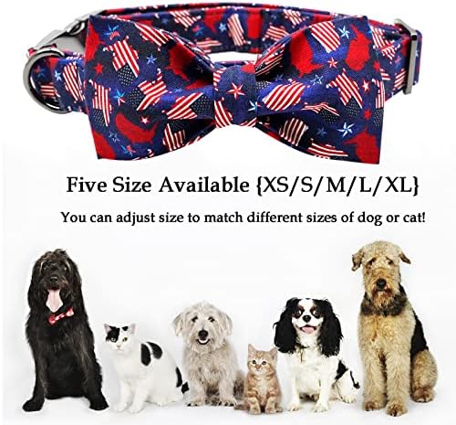 Dog Collar, 4 of July Independence Day American Flag Dog Bow Collar Boy Pet Collar Bowtie Duarble Puppy Collars for Small Medium Large Dog