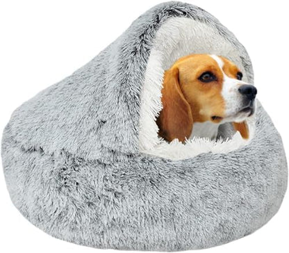 SUOXU Small Dog Bed, Nest Warm Super Soft Plush Faux Fur Washable Dog Bed with Non-Slip Bottom for Medium Small Dogs Snooze Sleeping Indoor (Gray-65cm/25in)