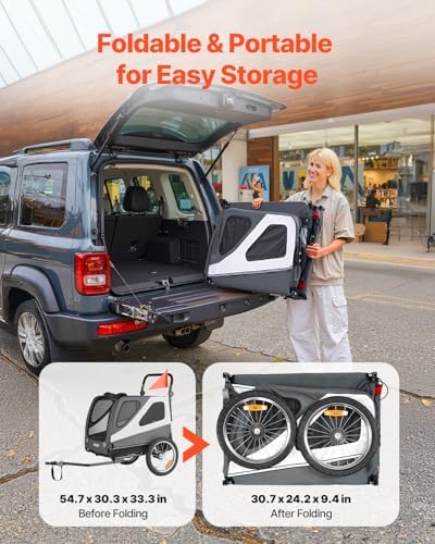 VEVOR Dog Bike Trailer, Supports up to 100 lbs, 2-in-1 Pet Stroller Cart Bicycle Carrier for Small & Large Dogs, Easy Folding Frame with Quick Release Wheel, Universal Bicycle Coupler, Internal Leash