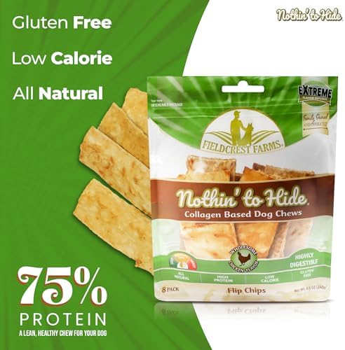 Fieldcrest Farms Nothin to Hide Flip Chips Dog Chews - Natural Rawhide Alternative Treats for Dogs, Collagen Based Snack for Moderate Chewers Up to 35lbs, Chicken Flavor - 2 Packs (16 Chips)