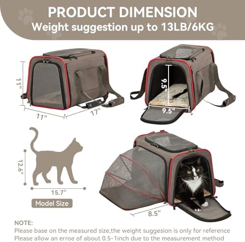 Petsfit Expandable Cat Carrier Dog Carriers,Airline Approved Soft-Sided Portable Pet Travel Washable Carrier for Kittens,Puppies,Removable Soft Plush mat and Pockets,Locking Safety Zippers