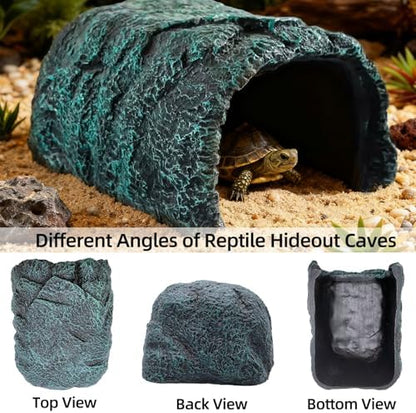BNOSDM Large Reptile Hideout, Tortoise Hide, Bearded Dragon Hideout Cave Shelter, Resin Turtle Basking Platform, Reptiles Habitat Decor Tank Accessories for Lizards Geckos Snakes Chameleons Frogs