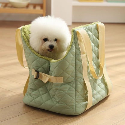 2-in-1 Convertible Pet Carrier & Bed, Soft-Sided Portable Travel Tote with Safety Tether, Pet Car Seat, for Small Dogs & Cats, Soft Plush Inner Lining, Ideal for Car Travel, Shopping