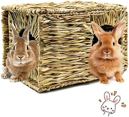 BWOGUE Extra Large Grass House for Rabbits, Crafted Natural Grass Hideaway