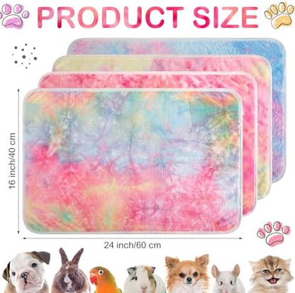 Reginary 4 Pcs Guinea Pig Fleece Cage Liners, Tie Dye, 24 x 16 Inch