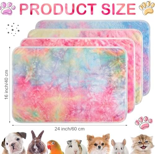 Reginary 4 Pcs Guinea Pig Fleece Cage Liners, Tie Dye, 24 x 16 Inch