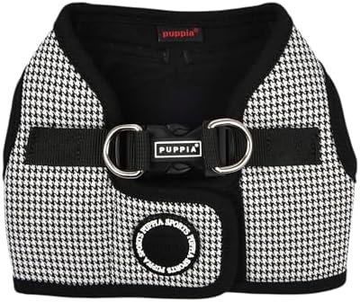 Puppia Amatus Dog Vest Harness B (Step-in) Fashionable Houndstooth Pattern Spring Summer Harness for Small and Medium Dogs, Black, Medium