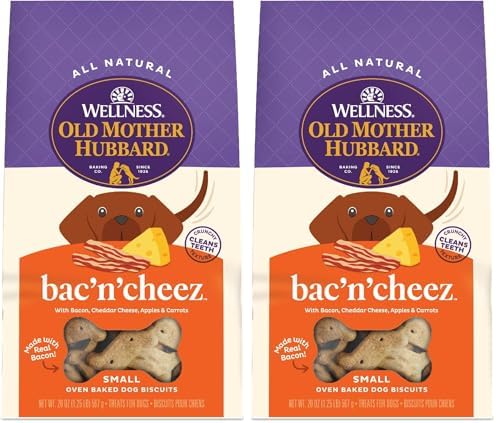 Old Mother Hubbard Wellness Bac'N'Cheez Dog Biscuits,Natural,Training Treats,Bacon & Cheese Flavor,Small Size,(20 Ounce Bag),(Pack of 2)