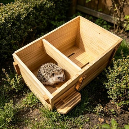 Handcrafted Solid Wood Hedgehog House - Large Natural Outdoor Nesting Box for Hedgehog - Cozy All-Weather Shelter, Easy Install for Backyard, Garden