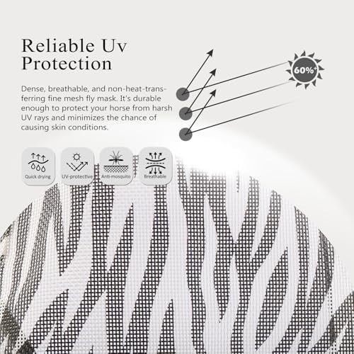 Harrison Howard All Round Mesh Horse Fly Mask UV Protective with Fleece Padded Edging and Fun Prints Forelock Opening Design Mask for Horse Zebra XL