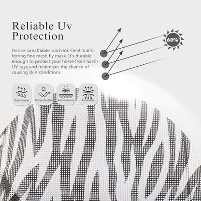 Harrison Howard All Round Mesh Horse Fly Mask UV Protective with Fleece Padded Edging and Fun Prints Forelock Opening Design Mask for Horse Zebra Small