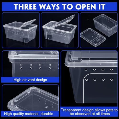 Irenare 8 Pcs Reptile Breeding Box Plastic Spider Terrarium Tarantula Feeding Box for Bearded Dragon Lizard Spider Gecko Scorpion(Vent Holes,Clear,12.6 x 8.66 x 5.91 Inches)