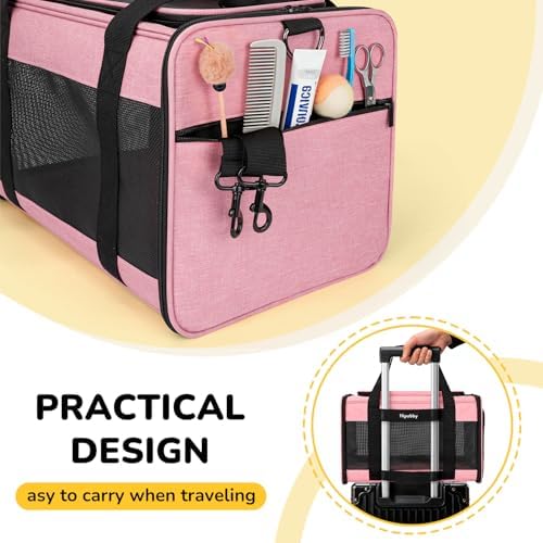 Hipubby Cat Carrier Dog Carrier for Pets Up to 16 Lbs, Soft-Sided Pet Travel Carrier for Cats and Small Dogs, Airline Approved Pet Carrying Case with Shoulder Strap & Removable Mat - Pink
