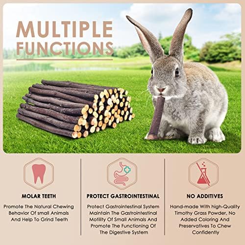 Bissap Apple Sticks for Rabbits, Natural Bunny Chew Toys and Treats for Chinchilla Guinea Pig Hamster Gerbil Small Animals Pet Apple Wood Stick Toys Teeth Grinding (230g/8.1oz)