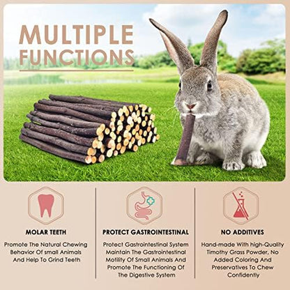 Bissap Apple Sticks for Rabbits, Natural Bunny Chew Toys and Treats for Chinchilla Guinea Pig Hamster Gerbil Small Animals Pet Apple Wood Stick Toys Teeth Grinding (230g/8.1oz)