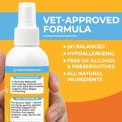 Paw Science Skin & Wound Care Spray for Dogs & Cats – Lick-Safe Antiseptic Healing Aid, Itch Relief & Skin Repair Treatment for Hot Spots, Rashes, Cuts, Burns, & Irritation