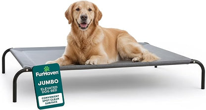 FurHaven Elevated Dog Bed, Cooling Raised Pet Cot with Breathable Mesh, Durable Steel Frame, Indoor/Outdoor Use, Easy Assembly, Jumbo XL, Nylon Mesh with Steel Frame, Graphite Gray
