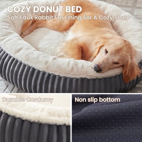 36 inches Calming Donut Dog Bed for Large Dogs,Charcoal