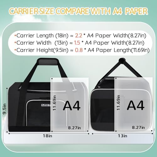 Petskd Small Pet Carrier 18" L x 13" W x 9.5" H Airline Approved, Black