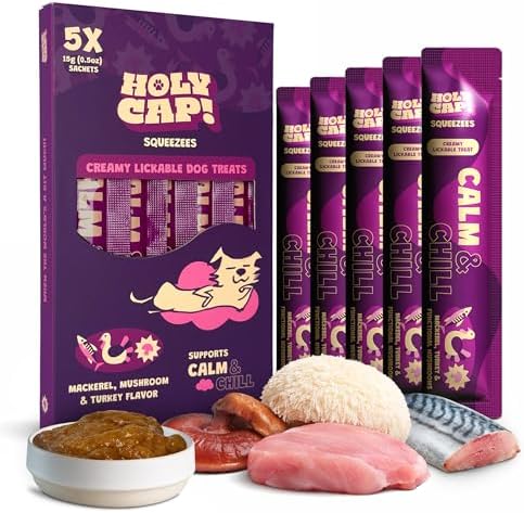Lickable Dog Treats, Mackerel & Turkey Purée, 0.5 oz, 5 Pack