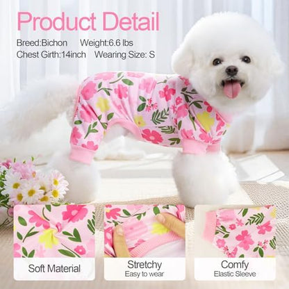 XPUDAC 4 Pack Dog Pajamas Summer Dog Pjs for Small Dogs Pet Outfits, M