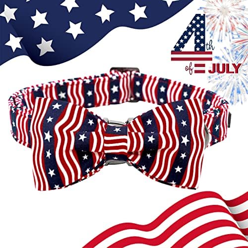 Lionheart glory American Flag Dog Collar, 4 of July Dog Bow Collar Heavy Duty Adjustable Patriotic Dog Collar with Bowtie for Small Dogs Pet Gift