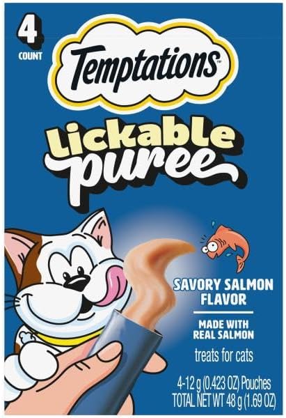 Temptations Creamy Puree Squeezable Lickable Cat Treats, Wet Cat Treats with Salmon, 0.42 oz. Tubes, 4 Count
