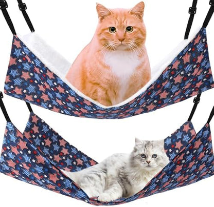 Admaison Cat Hammock for Cage Hanging Reversible 2Pack,Pet Hammock Bed Adjustable,Soft Sleeping Hammock for Cats,Ferret,Puppy,Rabbits,Small Animals (L, Stars)