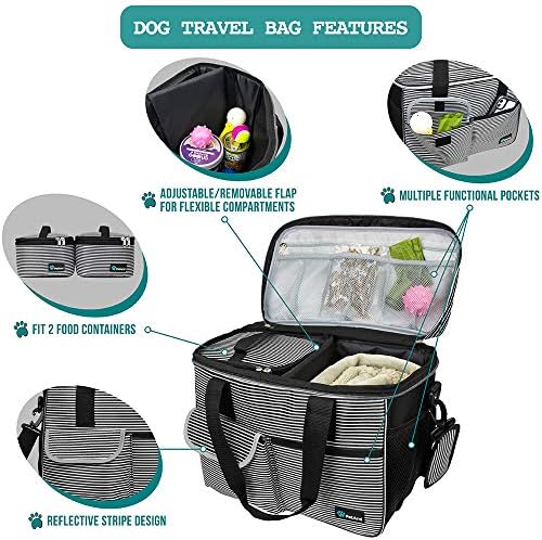 PetAmi Dog Travel Bag Organizer, Pet Supplies Tote, Stripe Black Medium