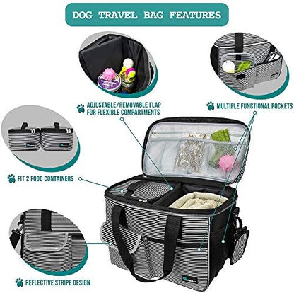 PetAmi Dog Travel Bag Organizer, Pet Supplies Tote, Stripe Black Medium