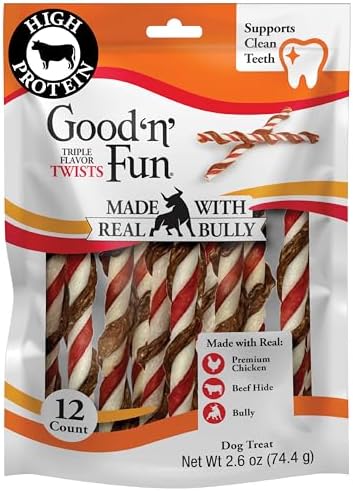 GOOD 'N' FUN Twists Long-Lasting Dog Treat with Real Bully, 12 Count