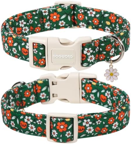 DOGWONG Fall Floral Dog Collar, Green Pumpkin Flower Pretty Cute Girl Dog Collar,Girl Female Dogs Collars for X-Small Puppies Dogs, Neck 8-12 inches